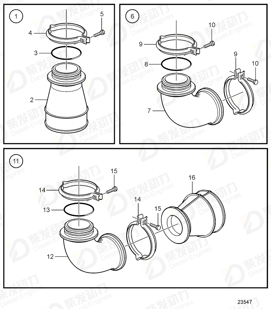 volvo penta Connecting pipe 21007986 Drawing
